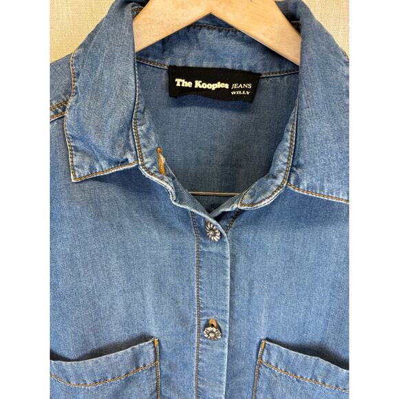 Women's XS The Kooples Jeans Willy Chambray button-up with flower buttons - Picture 7 of 7